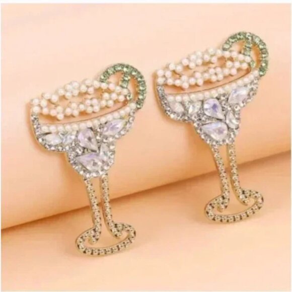 ⭐️💍 FREE Drink Cocktail Alcohol Margarita Boho Chic Hipster Rhinestone Earrings - Picture 4 of 4